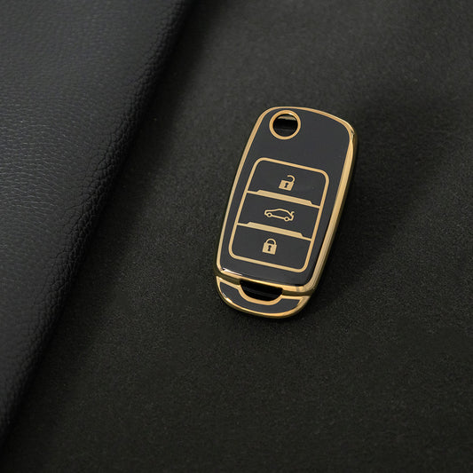CHB1T1 Black-Gold Plating Car Key Cover For Premium Soft TPU Car Key Case Cover  CHANGAN Benben E-Star CS15 CS35 CS55 EADO LUMIN Key Rings Keychain Bag