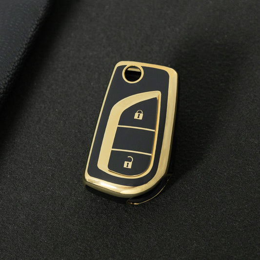 TOA2T1 Black-Gold Plating Car Key Cover TPU Soft Cover Key Cases Suitable for toyota Carola Highlander New Reith RAV4 Car Key Cover