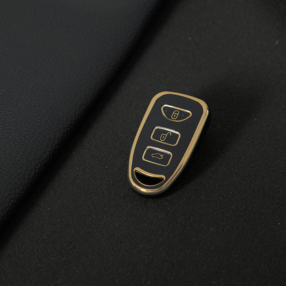 HYJ2T1 Black-Gold Plating New TPU Car Key Case Cover Shell for Hyundai Kia Tucson Sonata Santa FE Carens