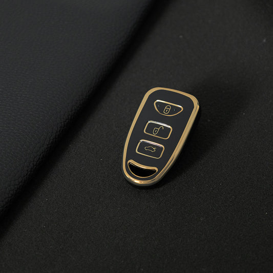 HYJ2T1 Black-Gold Plating New TPU Car Key Case Cover Shell for Hyundai Kia Tucson Sonata Santa FE Carens