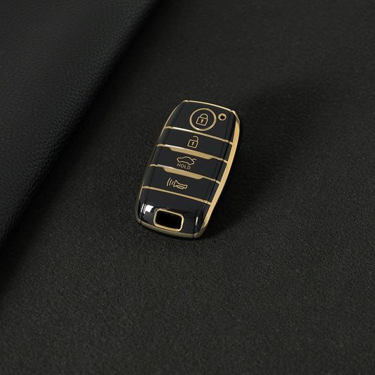 KIC1T1 Black-Gold Plating 4 Buttons TPU Car Key Cover Case Shell Fob Holder for Kia Rio Rio5 Sportage R K3 KX3 K4 K5 Ceed Sorento Cerato Optima Protector
