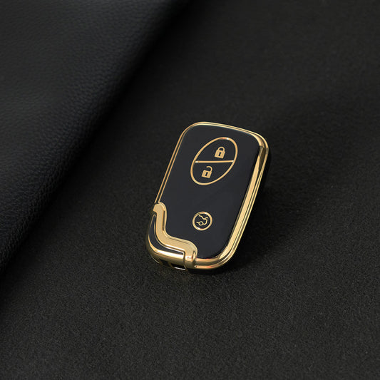 LEC1T1 Black-Gold Plating Hotsale Soft TPU Car Key Case Cover for Lexus ES/RX/GX/RX/IS200t CT200h SRT Demon 3 Buttons Smart Key Cover