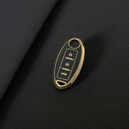 NIB3T1 Black-Gold Plating Car Key Cover High Quality Soft TPU 3-Button Popular Key Case Cover Shell for Nissan Patrol Tiida Qashqai X-Trail Juke Navara Car Accessory
