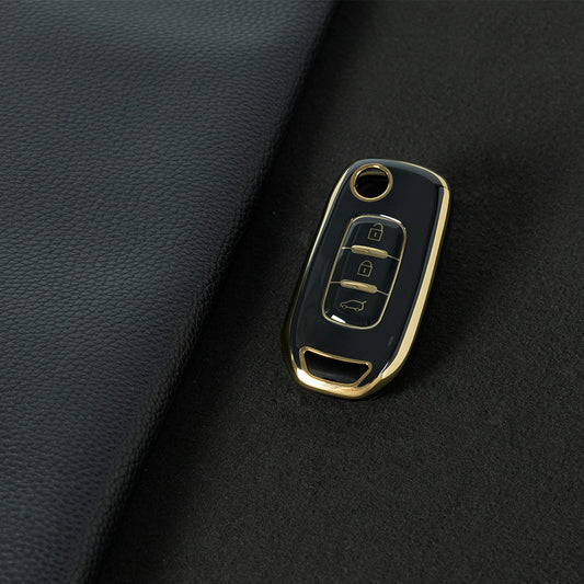REB1T1 Black-Gold Plating Car Key Cover For Renault 3-Button Flip Fob Key Shell Case Remote Cover for Clio Twingo Megane Scenic Laguna Espace Kangoo Safrane Cars