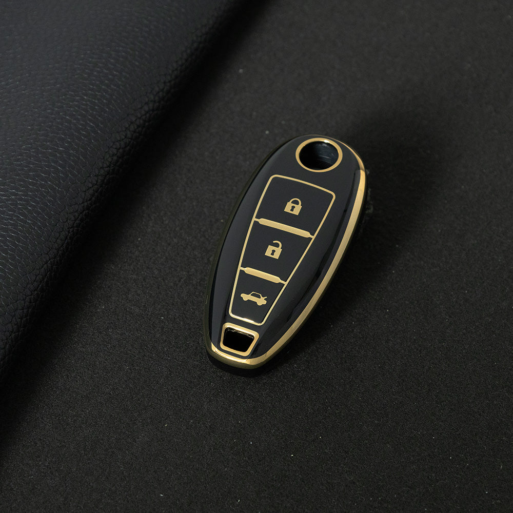 SUA2T1 Black-Gold Plating TPU Car Key Case 3 Button for Suzuki Vitara Swift Ignis Kizashi SX4 Baleno Ertiga 2016 2017 2018 2019