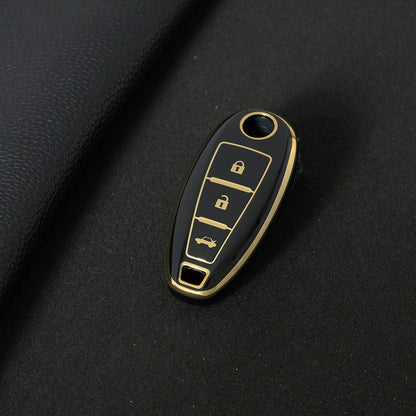 SUA2T1 Black-Gold Plating TPU Car Key Case 3 Button for Suzuki Vitara Swift Ignis Kizashi SX4 Baleno Ertiga 2016 2017 2018 2019