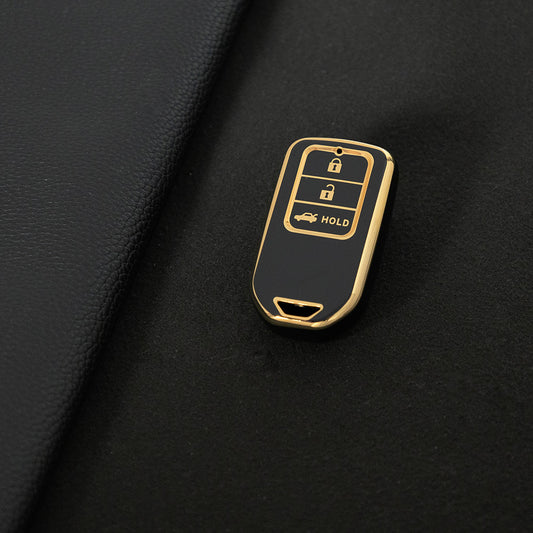HOA4T1 Black-Gold Plating Car Key Cover Premium Soft TPU Car Key Case Cover Shell for Honda Accord Civic CRV Jade XRV Haoying Elysion