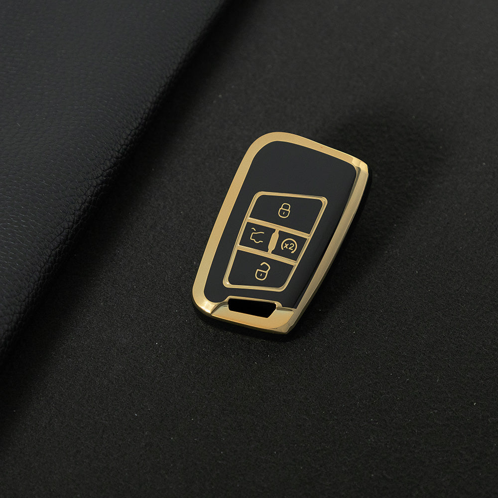 VOD2T1 Black-Gold Plating TPU Car Key Case for VW Golf Tiguan Passat Lavida Jetta Bora Beetle Magotan Sagitar Santana Sharan