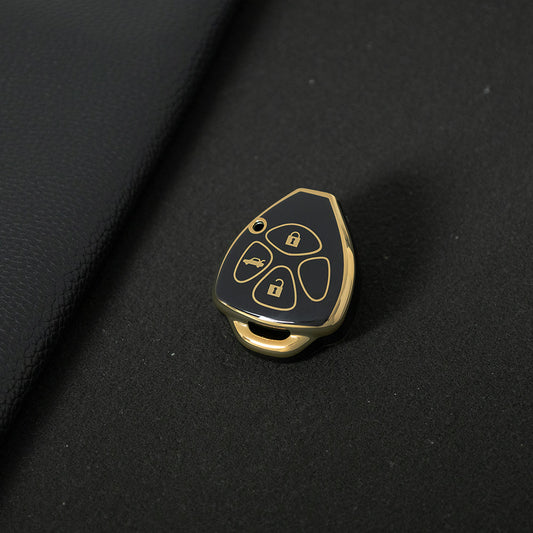 TOT3T1 Black-Gold Plating Remote Key Shell TPU Material Car Key Case Full Protection Cover Keyless Compatible with Toyota Camry Corolla Crown Reiz Rav4