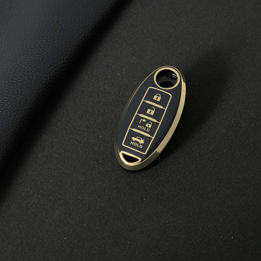 NIB9T1 Black-Gold Plating TPU Car Key Case Cover for Nissan Note Qashqai Pathfinder Rogue Versa Infiniti Q50 Kia